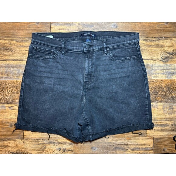 Calvin Klein Jeans Black Cuffed‎ High Rise Denim Cut Off Shorts Size 16 - Picture 1 of 11